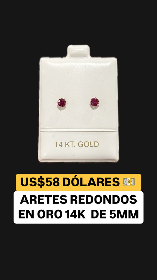 CIRCLE EARRINGS RED IN 14K GOLD 5MM