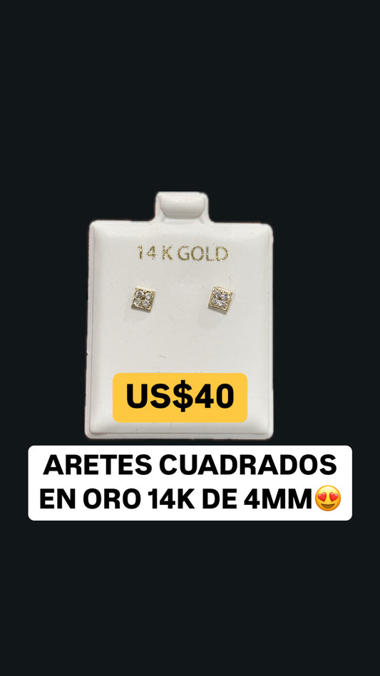 SQUARE EARRINGS IN 14K GOLD 4MM