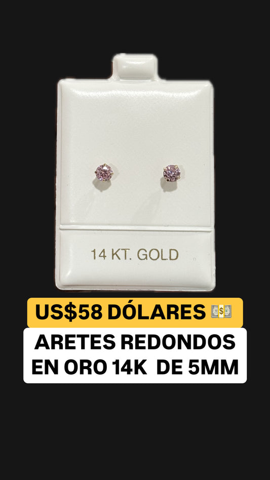 CIRCLE EARRINGS PINK IN 14K GOLD 5MM