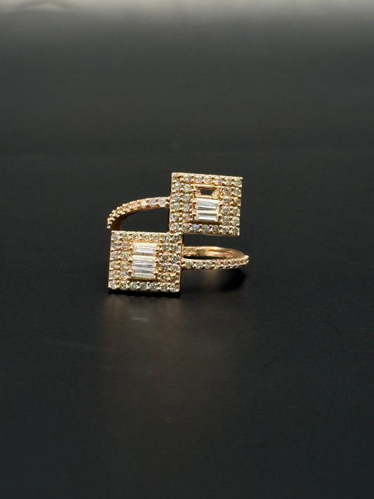 RING DOUBLE SQUARE ROSE GOLD IN 14K