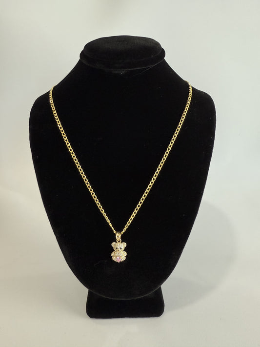 SET DE CADENA CUBANA CON MEDALLA OSO EN ORO 14K