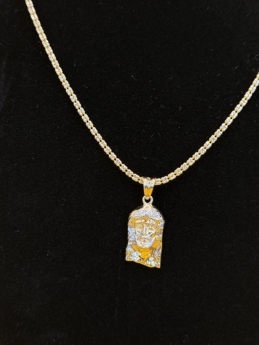 ICE CHAIN WITH FACE OF CHRIST MEDAL IN 14K GOLD 18 INCHES