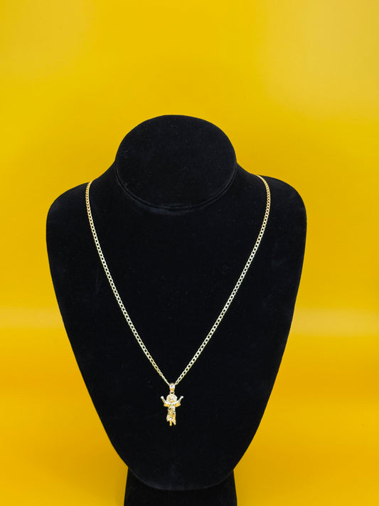 CUBAN CHAIN WITH DIVINE CHILD MEDAL IN 14K GOLD 20 INCHES