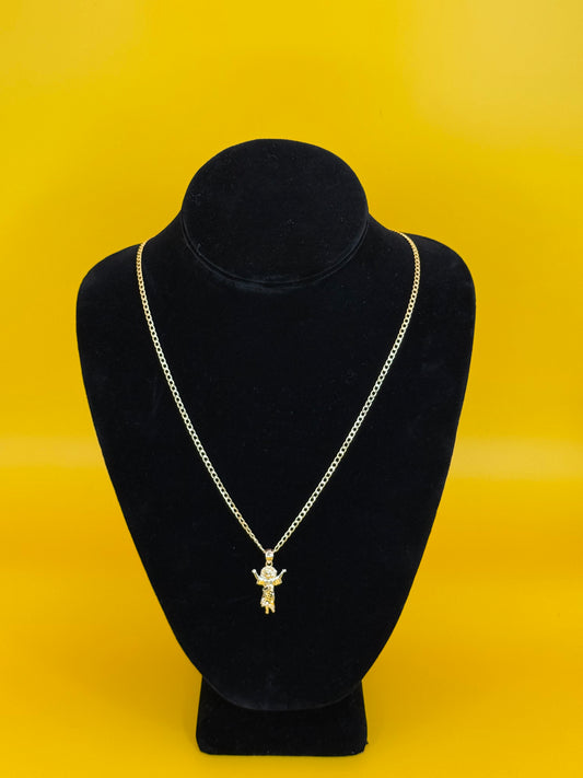 CUBAN CHAIN WITH DIVINE CHILD MEDAL IN 14K GOLD 20 INCHES