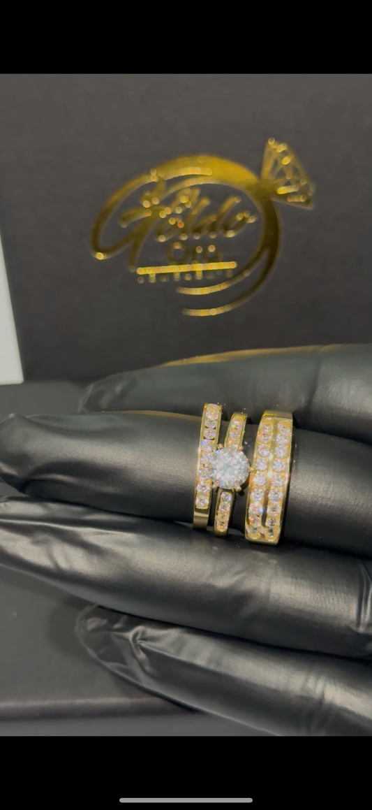 TRÍO DE ALIANZAS DE BODA EN ORO DE 14K