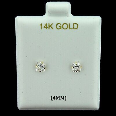 SQUARE EARRINGS WITH ZIRCONIA STONE IN 14K GOLD 4MM