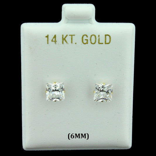 SQUARE EARRINGS WITH ZIRCONIA STONE IN 14K GOLD 6MM