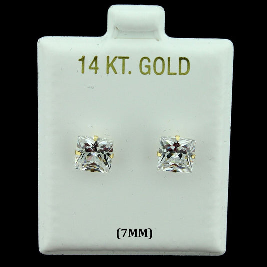 SQUARE EARRINGS WITH ZIRCONIA STONE IN 14K GOLD 7MM