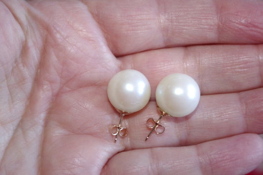 EARRINGS WITH WHITE PEARL IN 14K GOLD 10MM