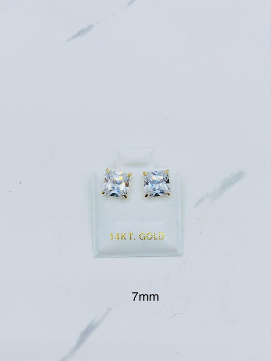 SQUARE EARRINGS WITH ZIRCONIA STONE IN 14K GOLD 7MM