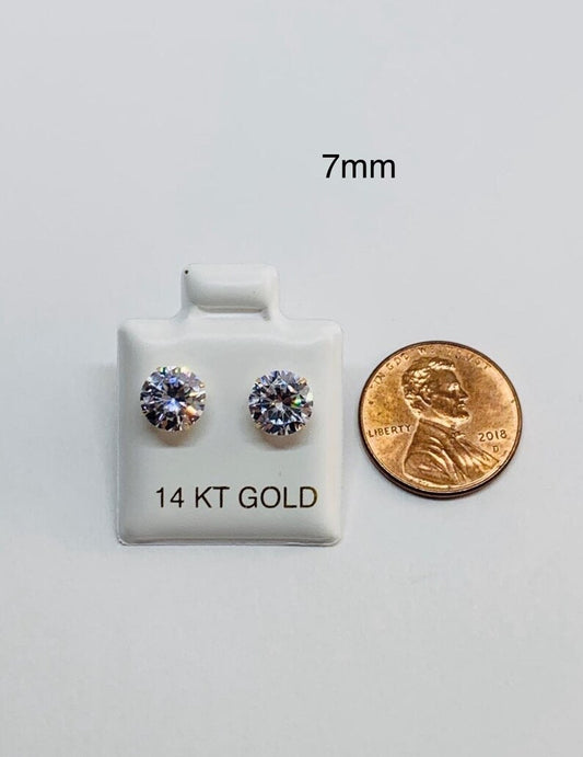 ROUND EARRINGS WITH ZIRCONIA STONE IN 14K GOLD 7MM