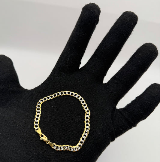 BRACELET CUBAN SOLID TWO TONE IN GOLD 14K