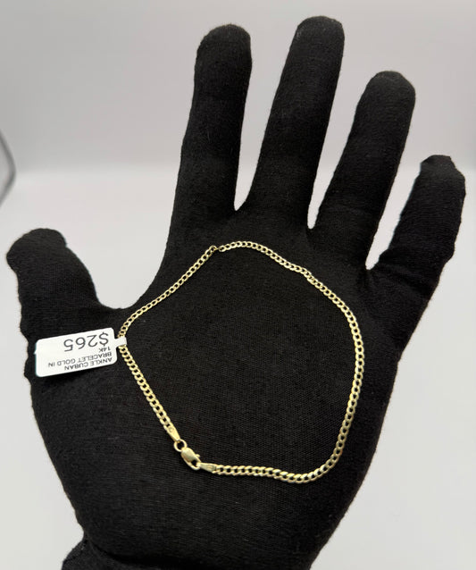 ANKLE CUBAN BRACELET GOLD IN 14K