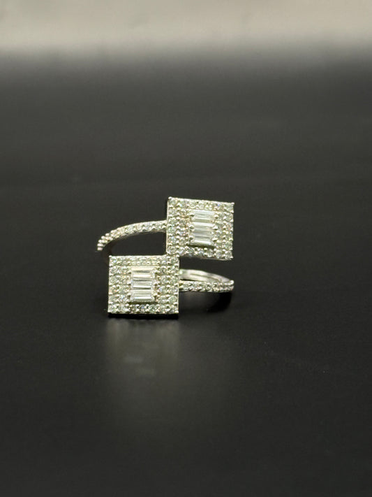 RING DOUBLE SQUARE WHITE GOLD IN 14K