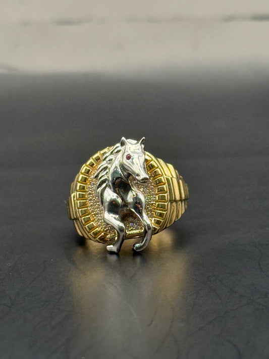 RING HORSE BLUE MUSTANG IN 14K GOLD